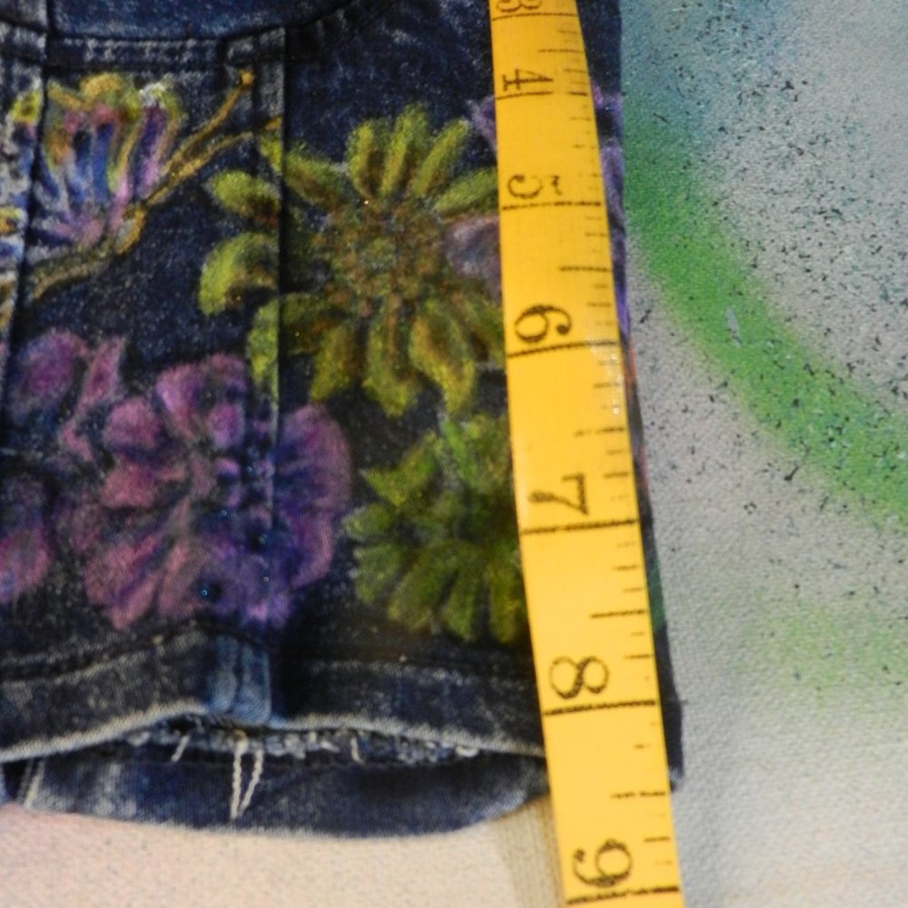 HAND CRAFTED floral denim bustier OOAK custom hand painted jean camisole top - Picture 14 of 16